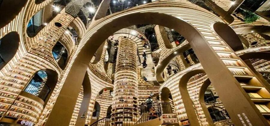 Dujiangyan panda base and irrigation system park day tour - Zhongshuge bookstore, China’s Hogwarts-style photo stop