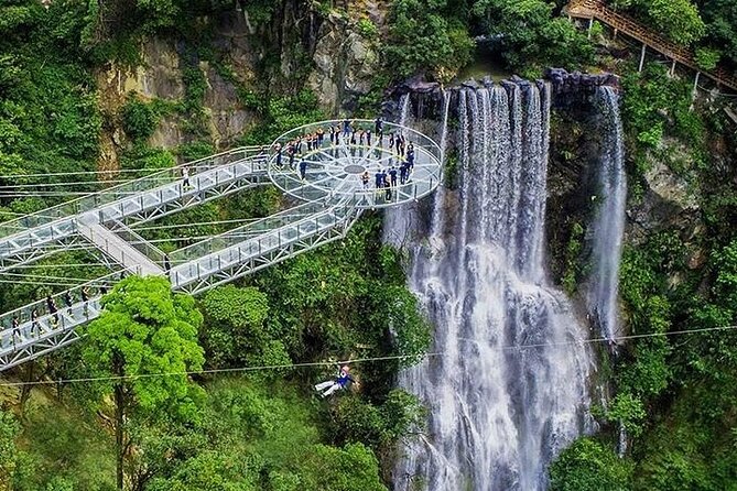 Gulong Gorge Skywalk Glass Bridge and Waterfall View Private Tour - Gulong Gorge: bridge, falls, and mountain paths