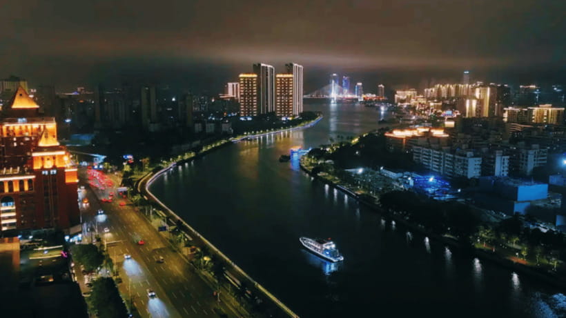 Haikou: Night Cruise from Fisherman's Wharf - Century Bridge and the illuminated shoreline