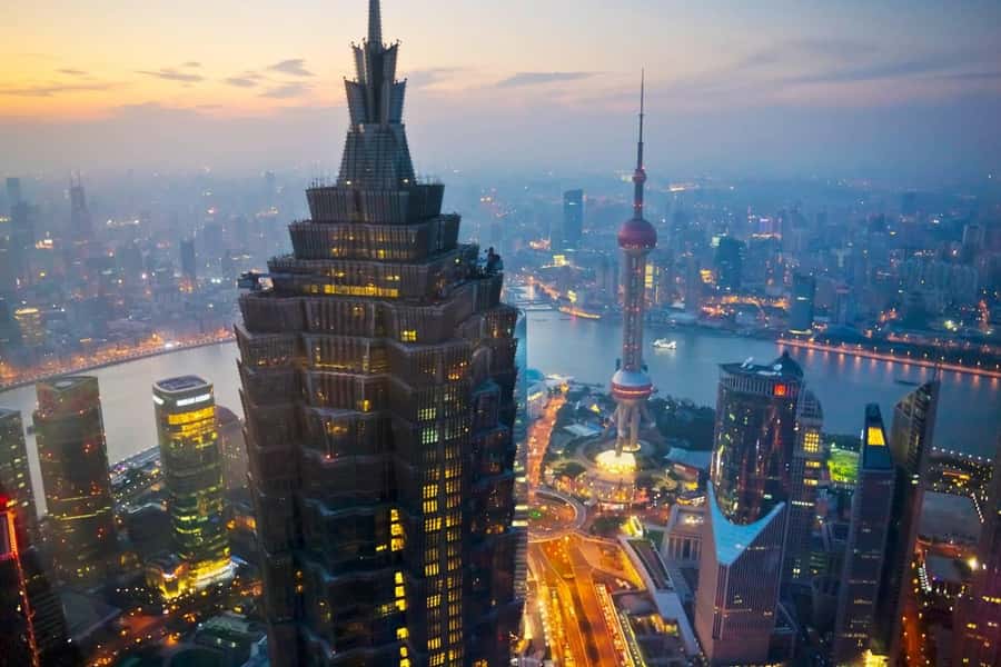 Shanghai Jinmao Tower 88th floor sightseeing hall - What you see through the glass curtain wall